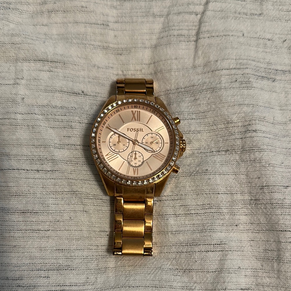 Fossil Gold Chronograph Watch with Crystal Embellishments